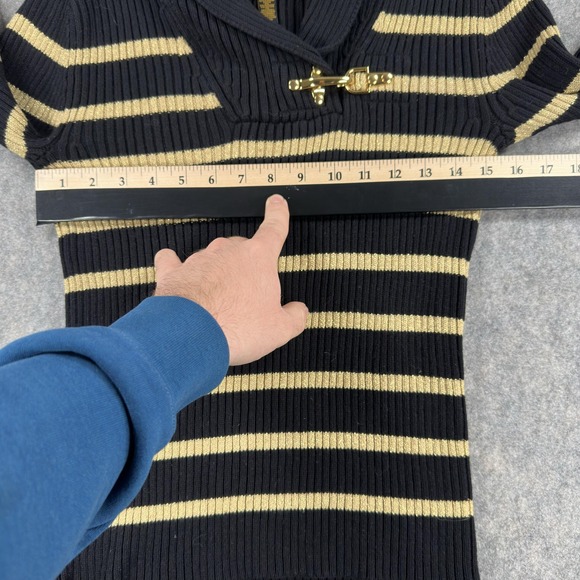 Ralph Lauren Black Label Sweater Womens Small Stripe Shawl Collar Buckle Toggle - Picture 7 of 13